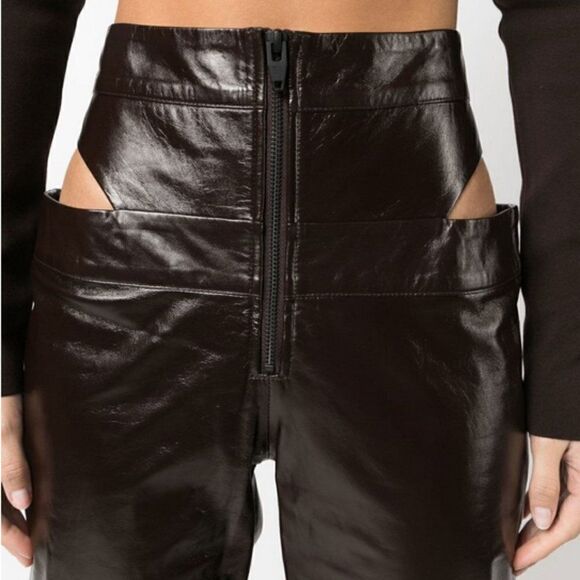 ZEYNEP ARCAY Leather Ankle Pants Hip Cut Out Zip Front High Waist Cropped Sz 8/M - Picture 5 of 14